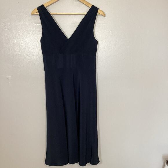 J Crew Sophia Dress Size 4 Navy Blue 100% Silk Fit & Flare Evening Cocktail - Picture 9 of 14
